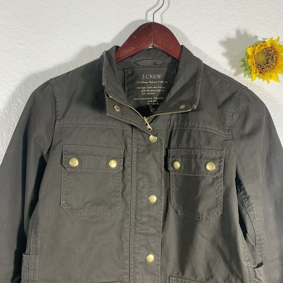 J. Crew Resin Coated Twill Field Olive Green Jacket XS Women’s - Picture 5 of 15